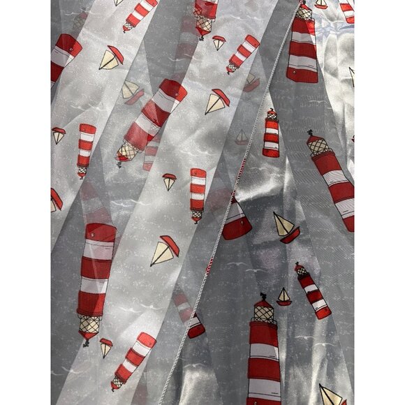 Vintage Red & White Lighthouse & Sailboat Print Sheer Scarf Nautical Design Ligh - Picture 2 of 4